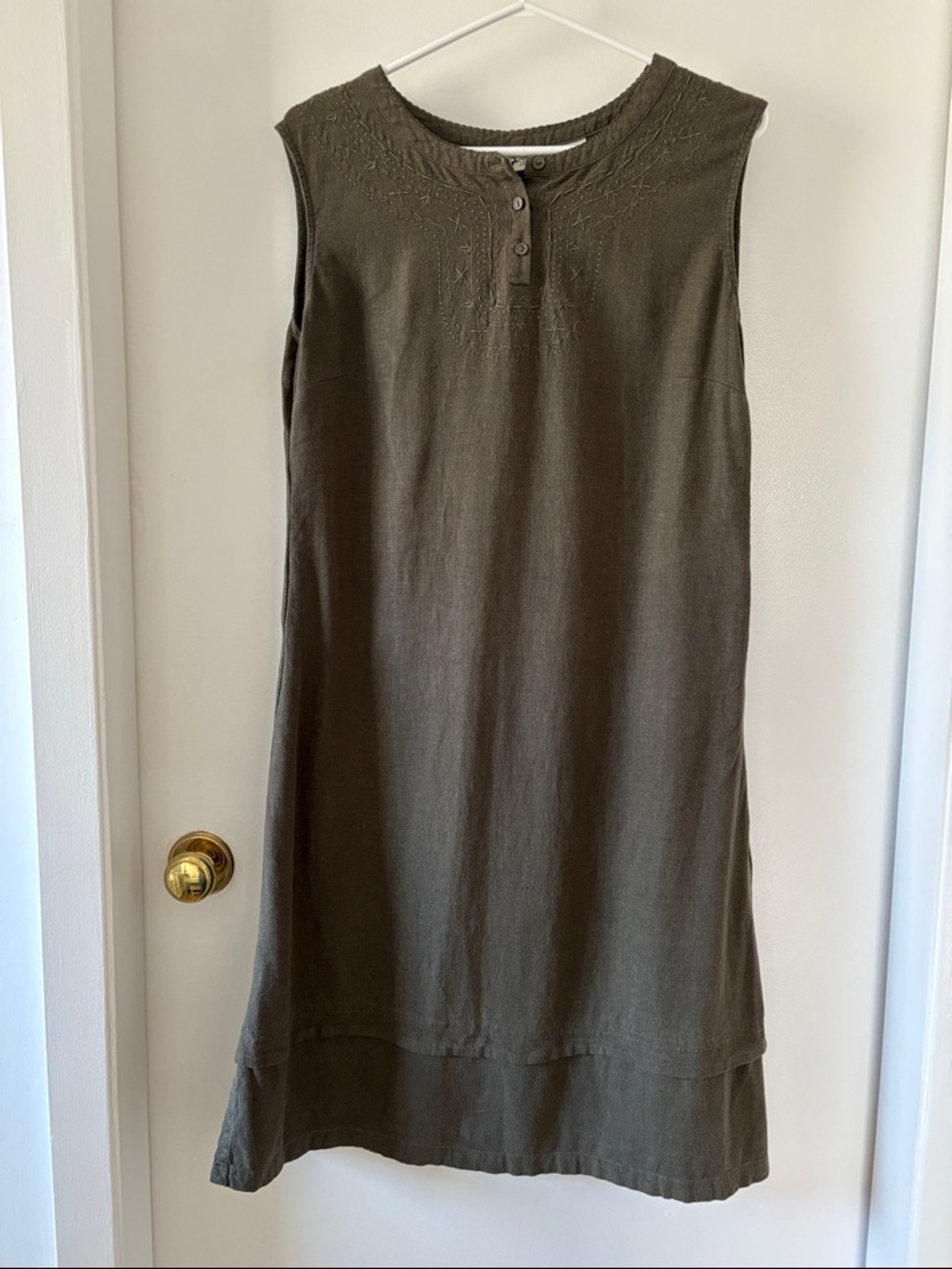 White Stag Olive Green High-Low Linen Sleeveless Day Dress